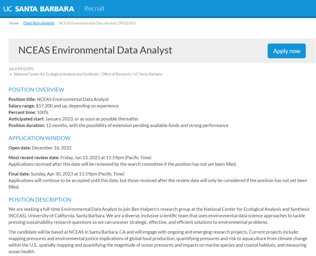 Environmental: Data Analyst job description Example