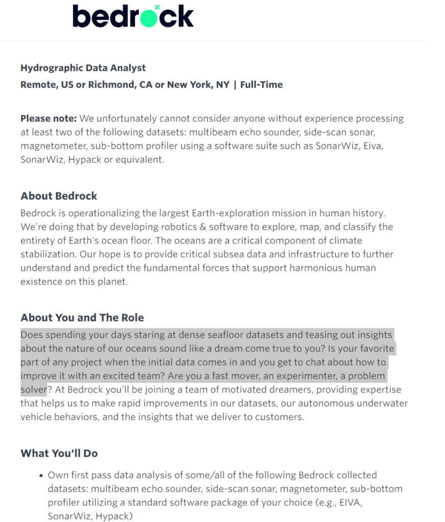 Screenshot of Data Analyst job in Oceanography